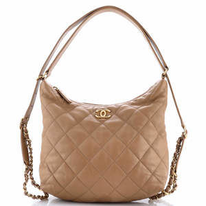 Chanel CC Zip Backpack Hobo Quilted Lambskin